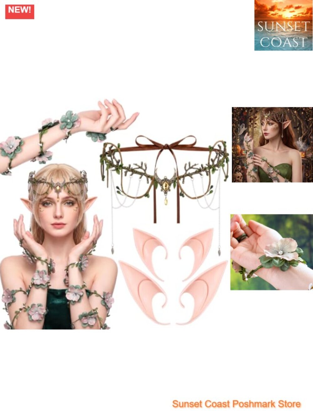 Renaissance Fairy Accessory Set Elf Crown Ears Arm Wrap Costume